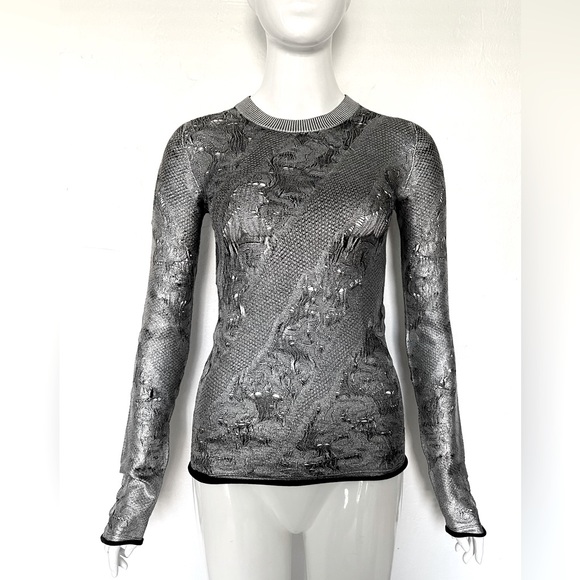 NWT LUXE LOUIS VUITTON METALLIC SILVER & BLACK KNIT TOP SWEATER SHIRT SIZE XS - Picture 2 of 9